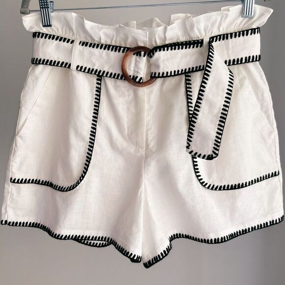 Fore EVERYDAY MEMORIES WHITE LINEN BLEND BELTED SHORTS LINED Large - Picture 3 of 8